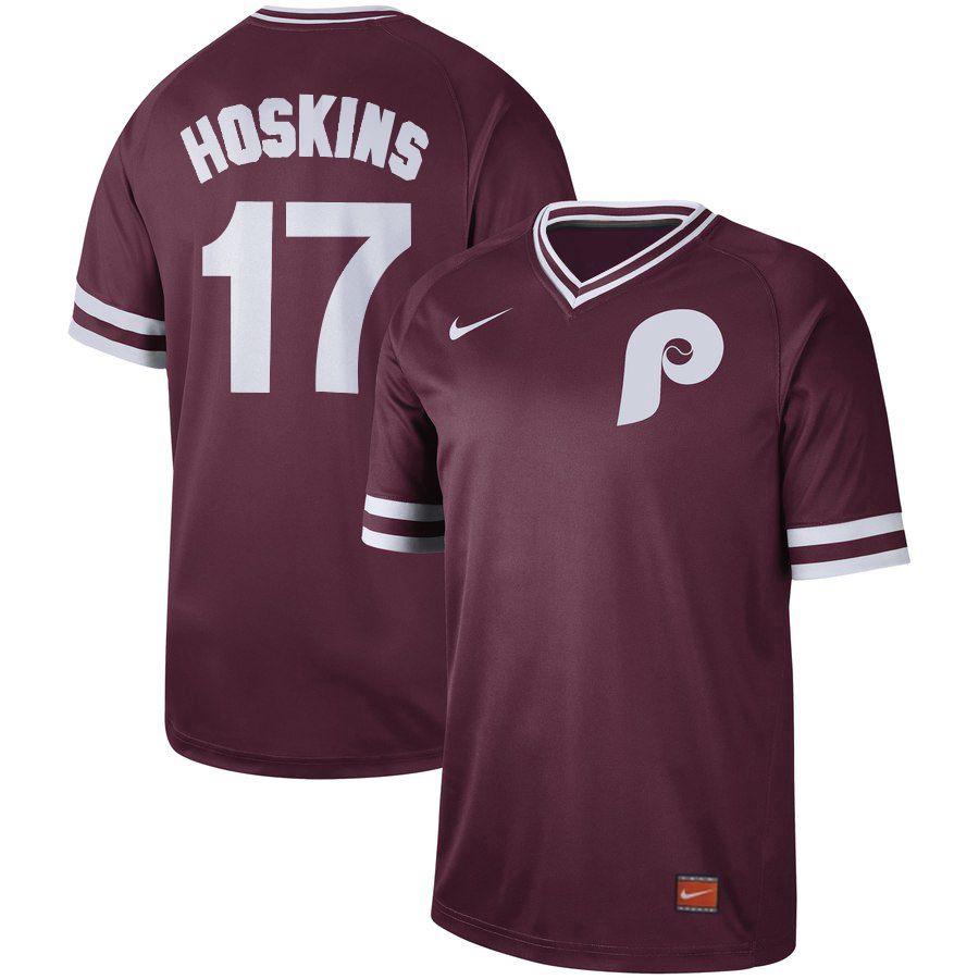 Men Philadelphia Phillies #17 Hoskins Red Nike Cooperstown Collection Legend V-Neck MLB Jersey